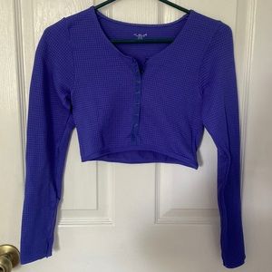 Cropped Dark Blue Waffle Button Up🫶